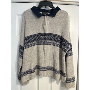 J. Riggins Sportswear Large Sweater Fair Isle Quarter Zip Men's Nordic